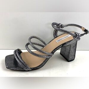 SAKS FIFTH AVENUE Silver Metallic Strappy Heel Sandals Size 8.5